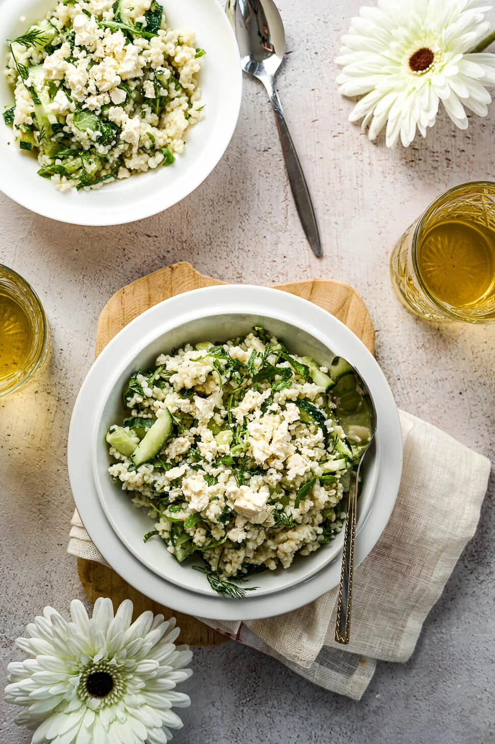 Parelcouscoussalade met rucola & komkommer 1 parelcouscoussalade
