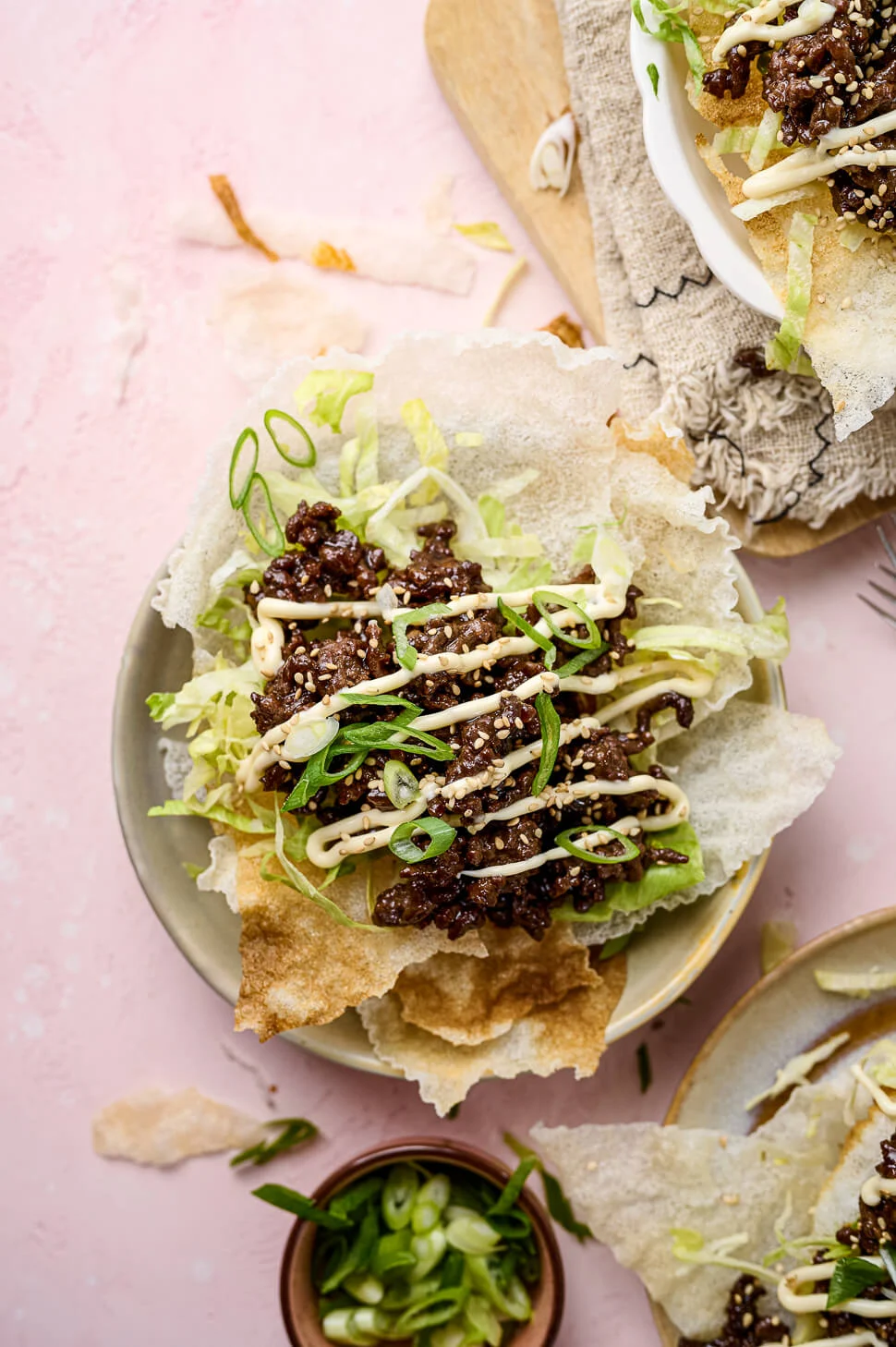 Rijst chips met hoisin gehakt 6 rijstvellen chips