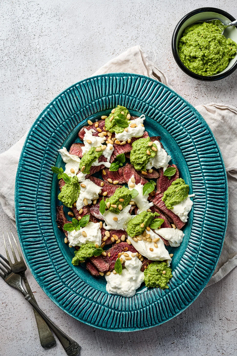 Biefstuk recept met pesto & burrata 1 medium biefstuk