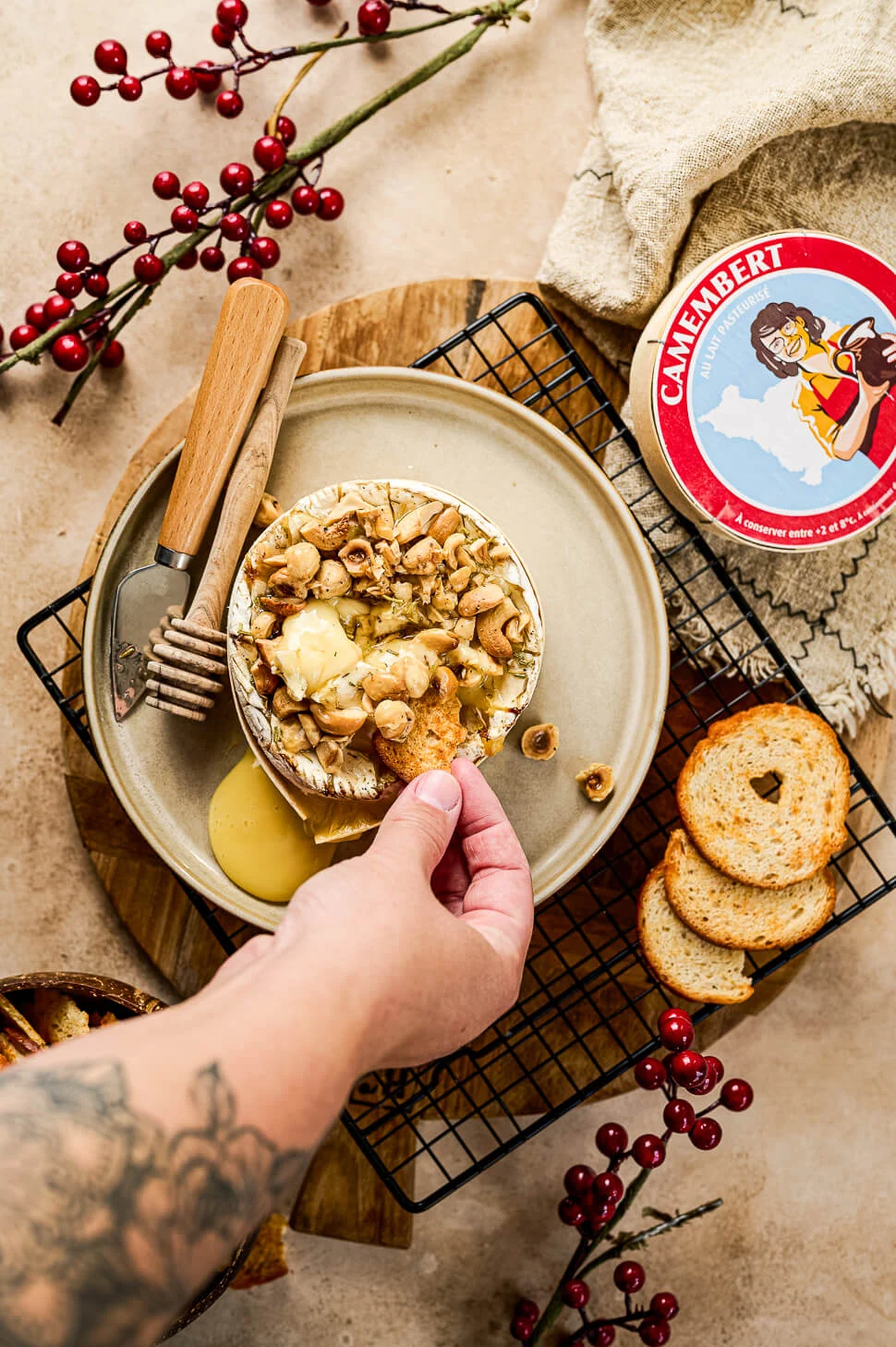Camembert uit de oven met noten & honing 3 camembert noten