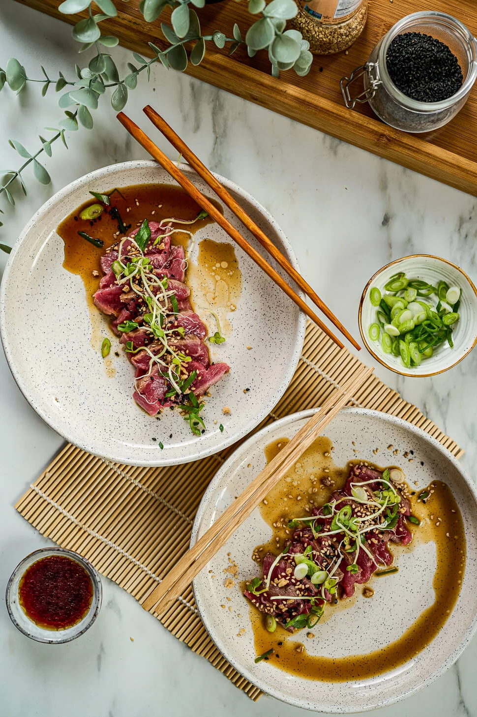 Beef Tataki met ponzu & sesam 4 saus voor beef tataki