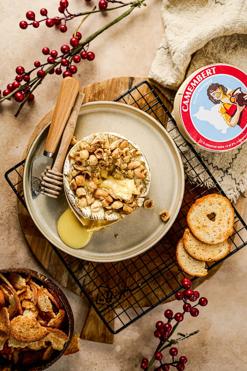 Camembert uit de oven met noten & honing 6 warme camembert