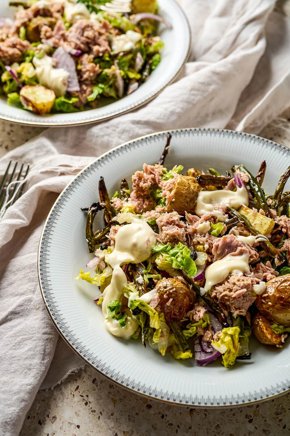 Maaltijdsalade tonijn met geroosterde sperziebonen 4 maaltijdsalade tonijn