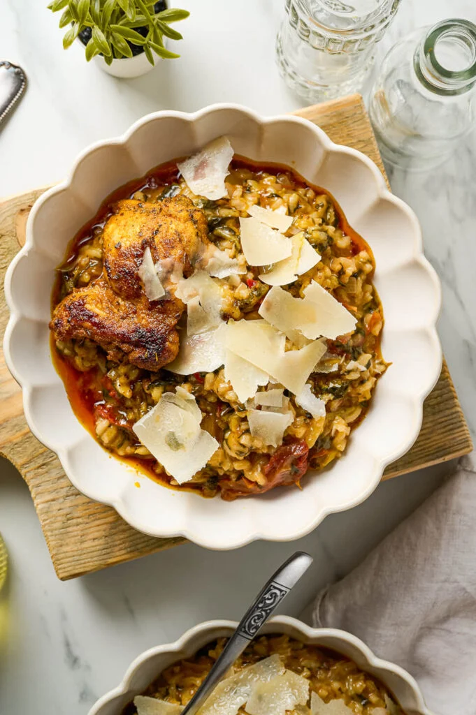 Risotto spinazie met zongedroogde tomaat & gekruide kip 6 risotto spinazie zongedroogde tomaat