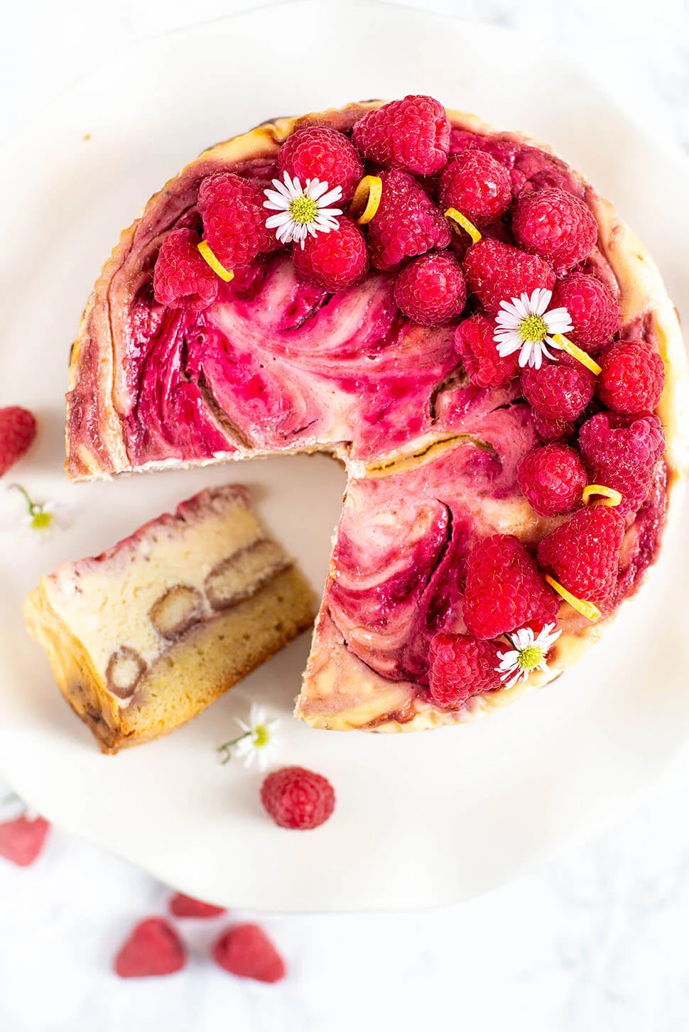 Citroencheesecake met frambozen en lange vingers 3 frambozen cheesecake