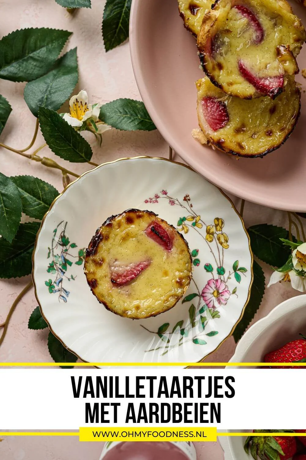 Custard taartjes met aardbei 5 taartjes vanille