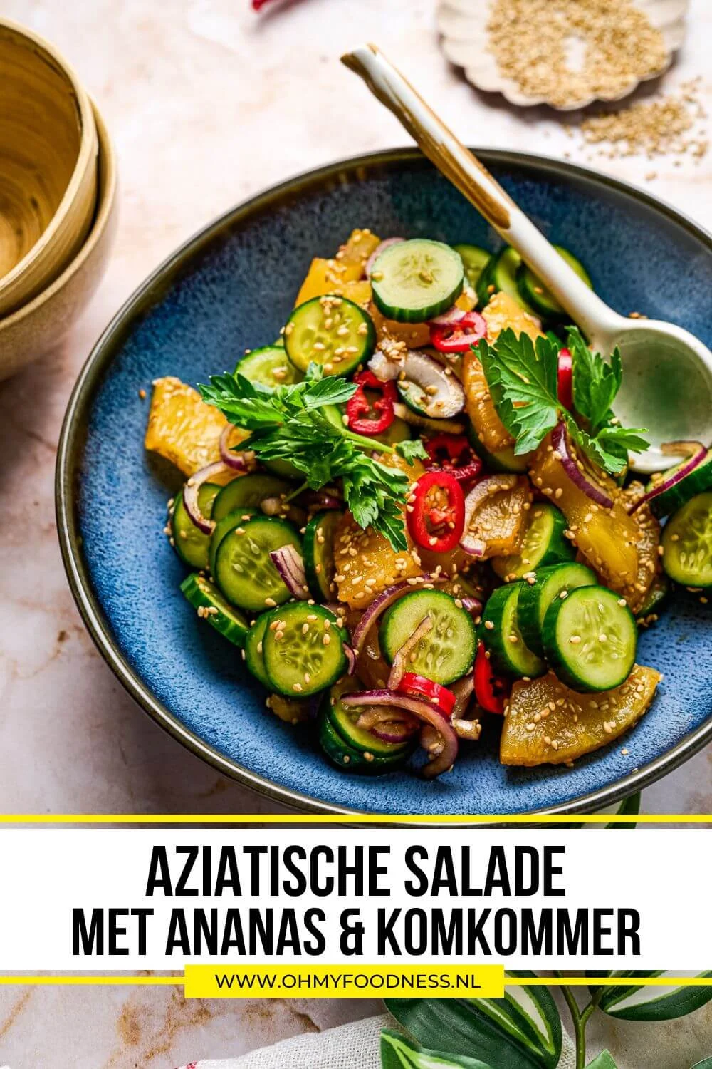 Aziatische salade met komkommer en ananas 6 Aziatische salade met komkommer