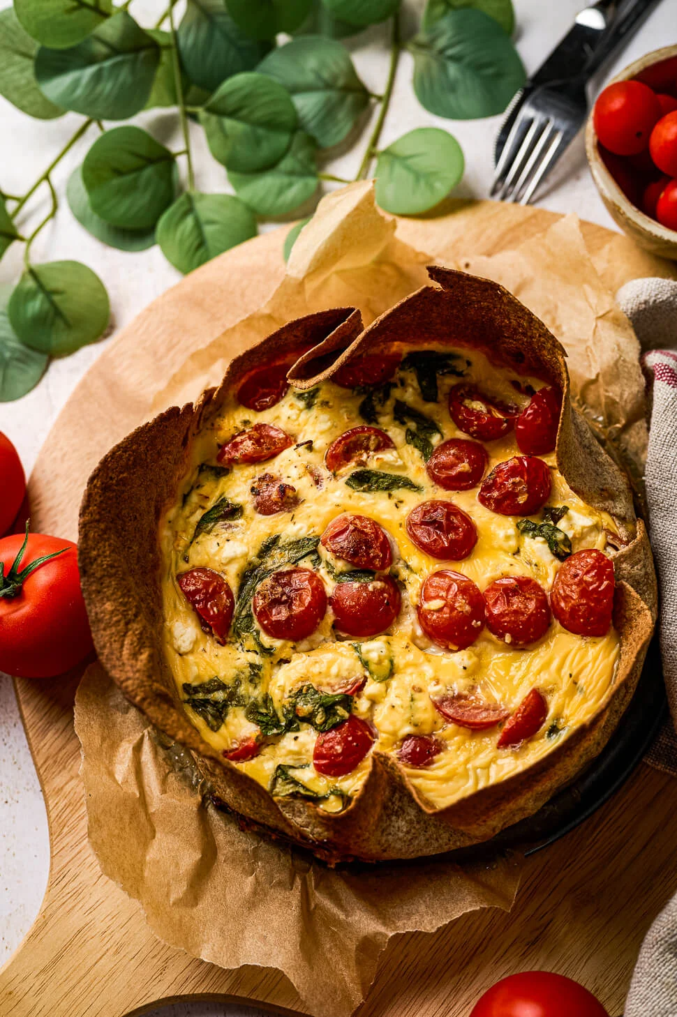 Tortilla taart met tomaten & feta 1 Tortilla quiche