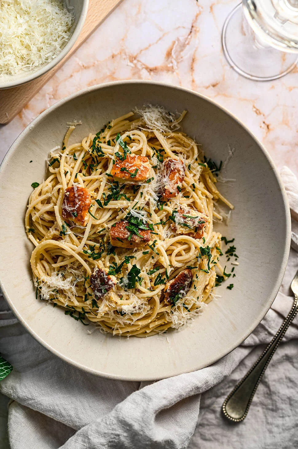 Spaghetti carbonara met halloumi 6 vega spaghetti carbonara
